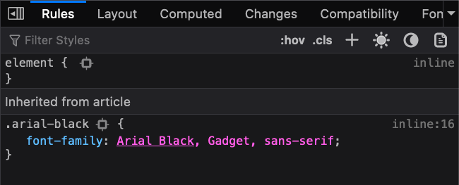 Font stack in Inspector